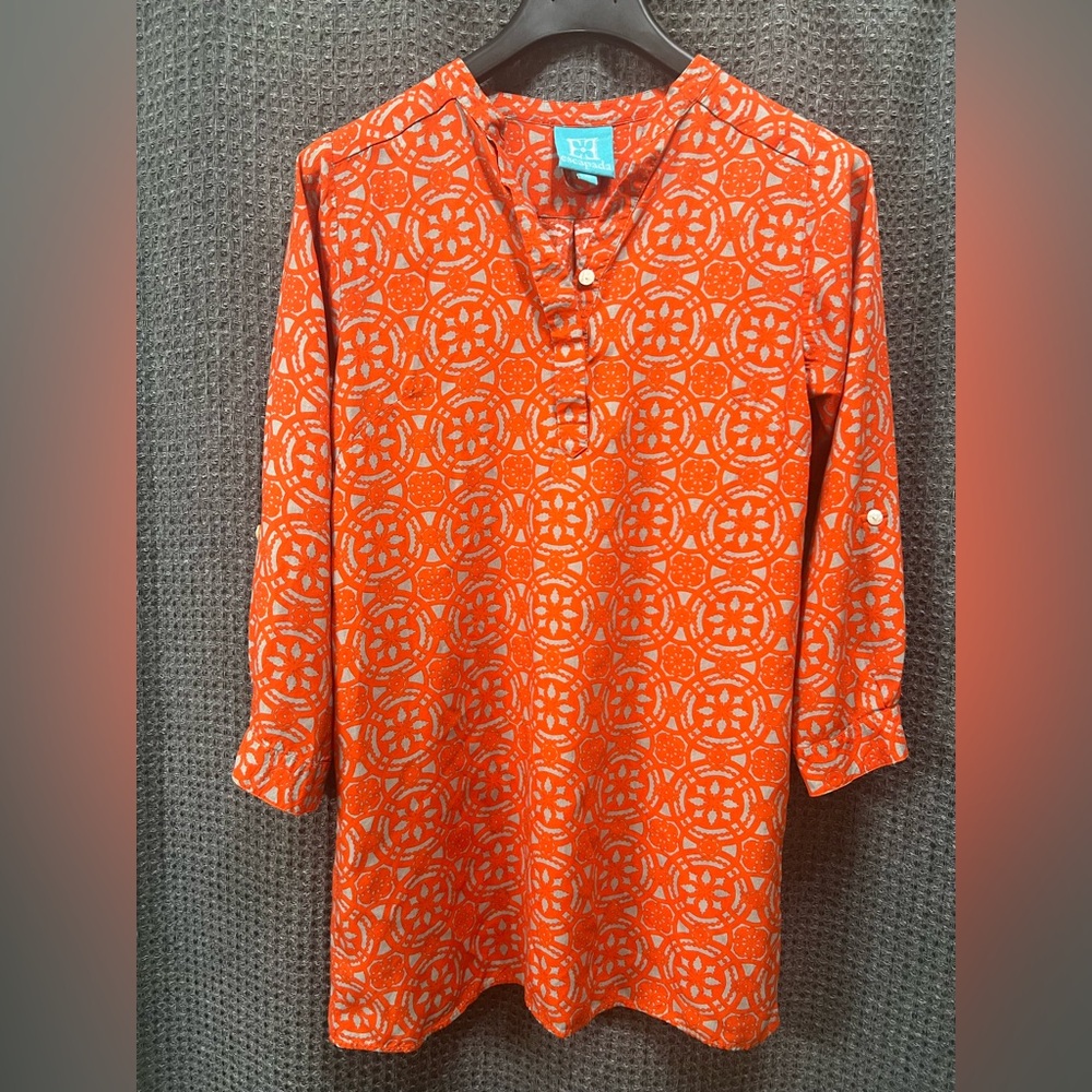 Escapada Tunic Blouse Henley Style Button Tab Sleeve Size Medium